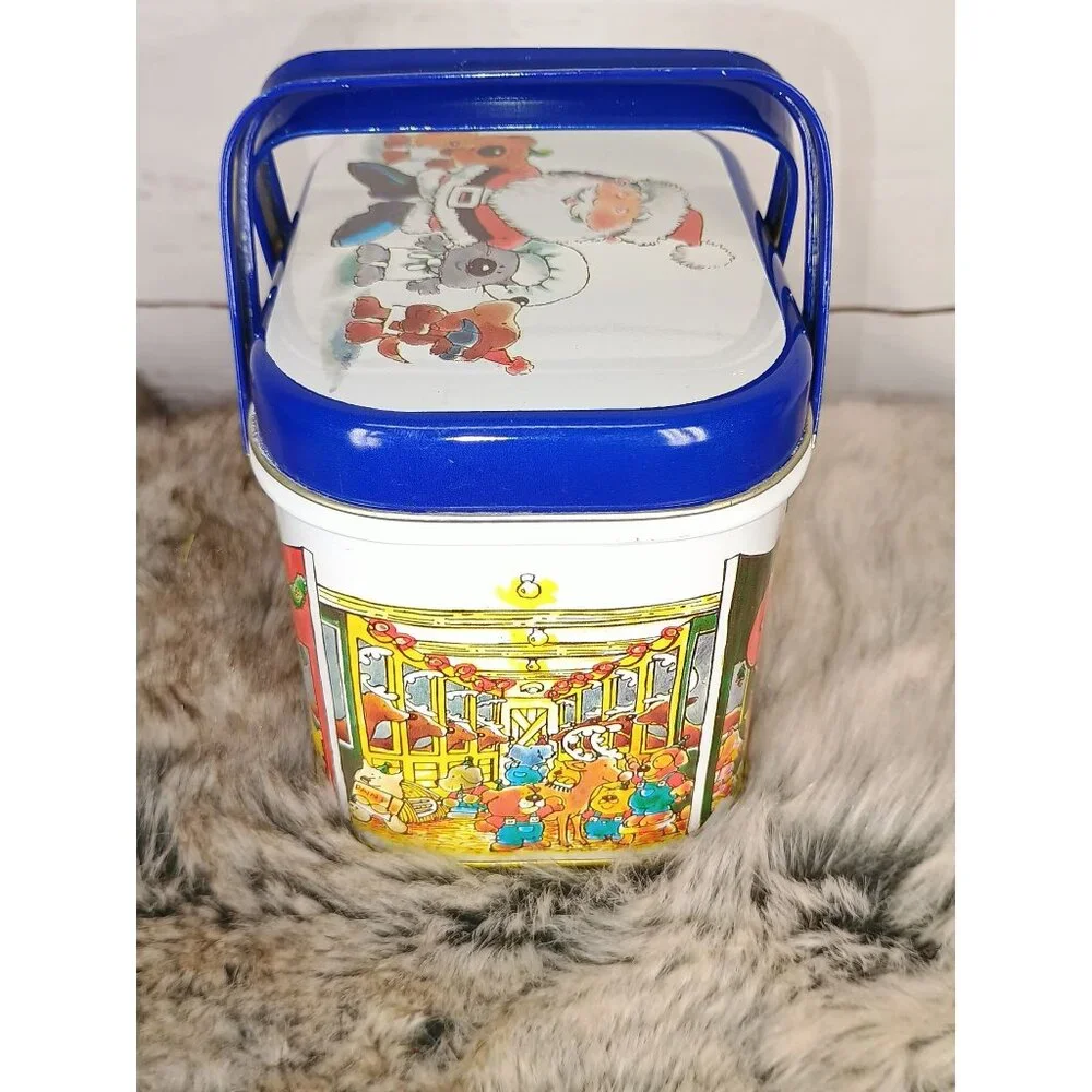 The Tin Box Company Santa's Dog Helpers Christmas Tin‎ Basket w/Handle